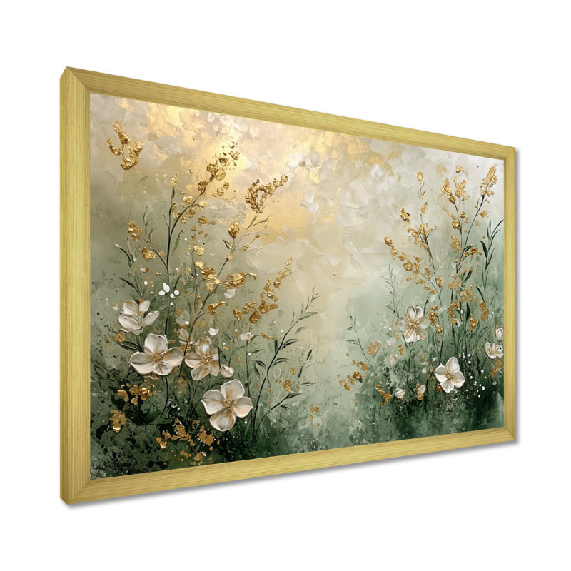 Ishaani Wildflowers Spring Symphony Fury III - Art mural fleurs sauvages, Reproduction encadrée d'une seule photo, Doré