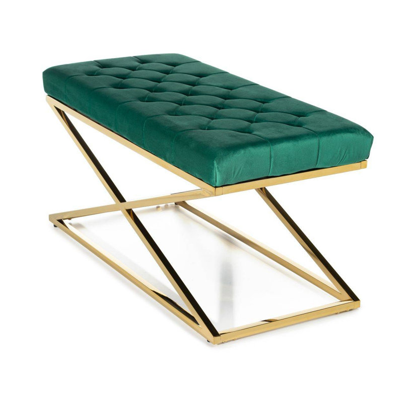 Kolten Polyester Upholstered Bench, Green/Gold