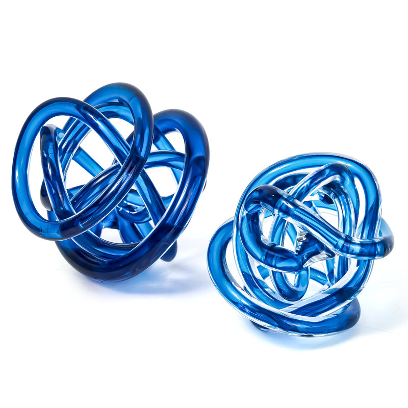 Glass Knot Coastal Abstract Tabletop Decor, Set of 2, White