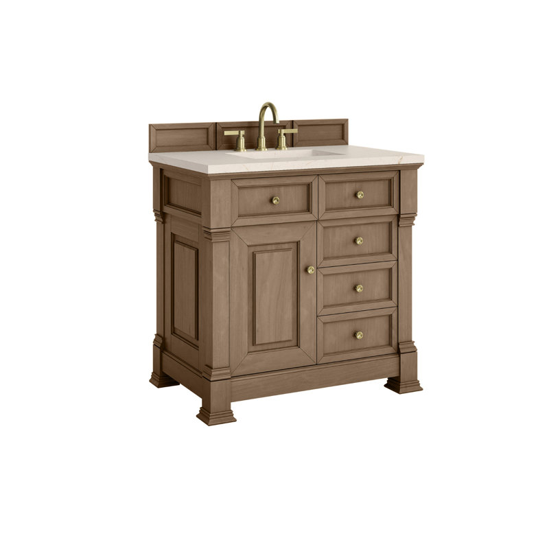 Brookfield 36'' Single Bathroom Vanity with Top, White Zeus, Widespread, Pecan