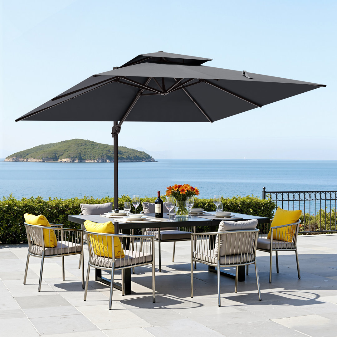 Lowrie Outdoor 10 x 13 ft Offset Umbrella Patio Cantilever Umbrella without Weighted Base Freeport Park® Fabric 