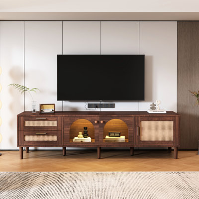 Console de télévision multifonctionnelle, compatible 80 po, plateau de table lisse pour salon, chambre à coucher, support de cinéma maison avec design, grand rangement, tiroirs en PE et poignées en métal