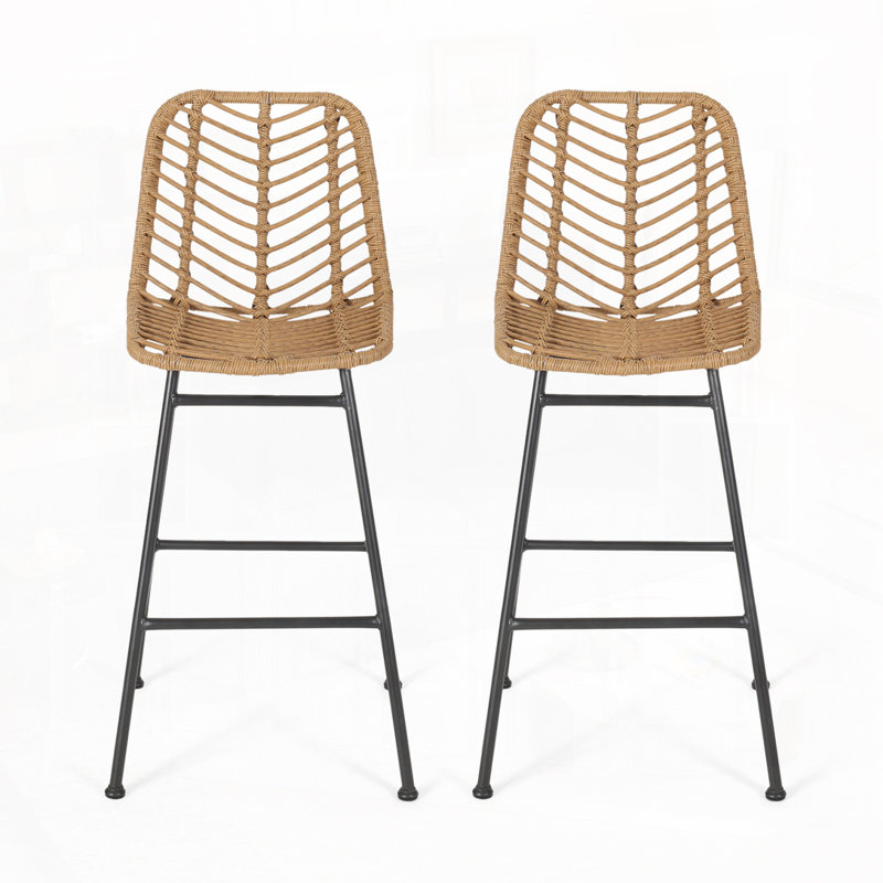 Outdoor Wicker Barstools, Light Brown