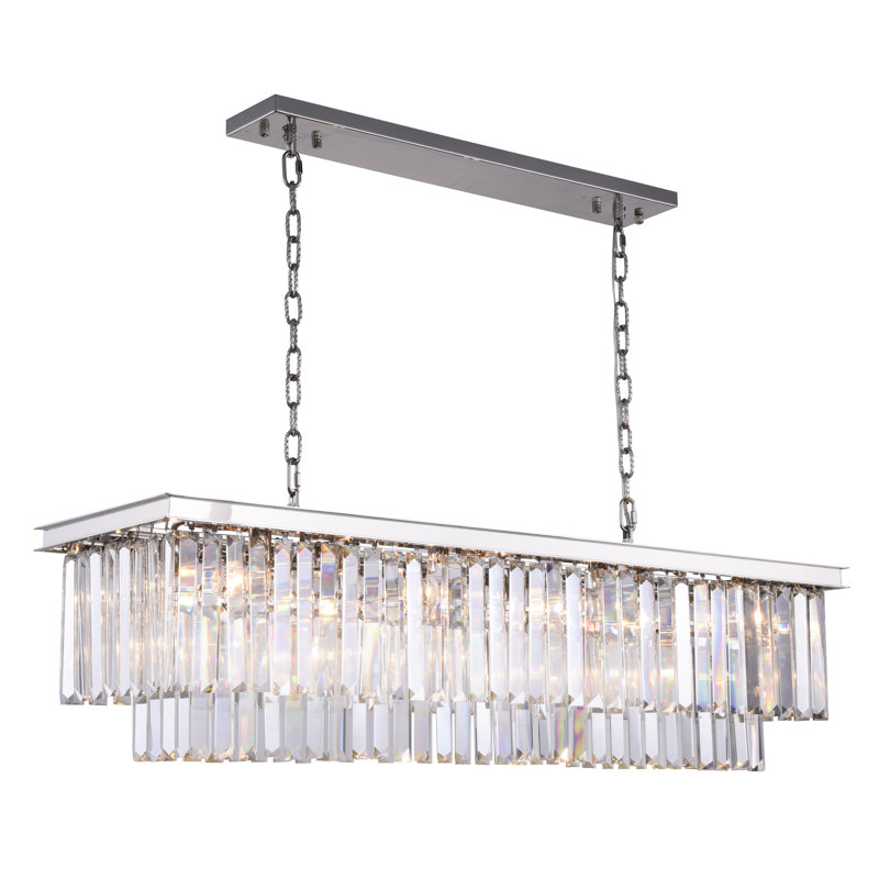 Yazmin 12 - Light Kitchen Island Pendant, Clear, Polished Nickel, 18" H x 60" W x 14" D