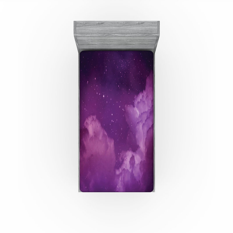 Ensemble de 2 draps-housse Ambesonne Nebula Cosmic Celestial Stars Indigo Magenta, Drap-housse de taille simple
