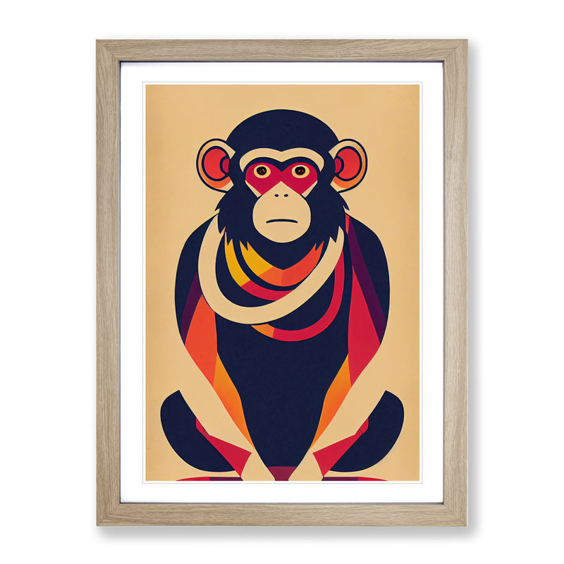 Abstract Monkey No.2 - Wall Art, Oak Framed, 64cm H x 46cm W x 2cm D