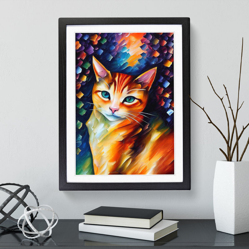 Cat Portrait No.4 - Single Picture Frame Print, 64cm H x 46cm W x 2cm D, Black