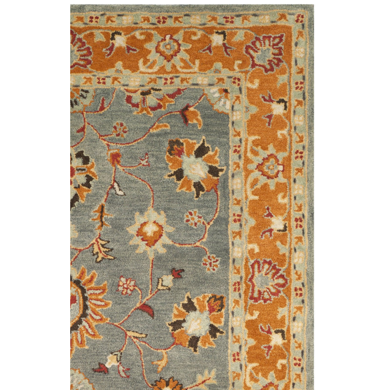 Cranmore Oriental Handmade Tufted Wool Grey/Orange Area Rug, Rectangle 6' x 9'