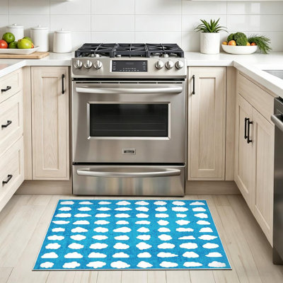 Blue Machine Washable,Cloud White Color Sky Flat for Art Indoor Area Rug