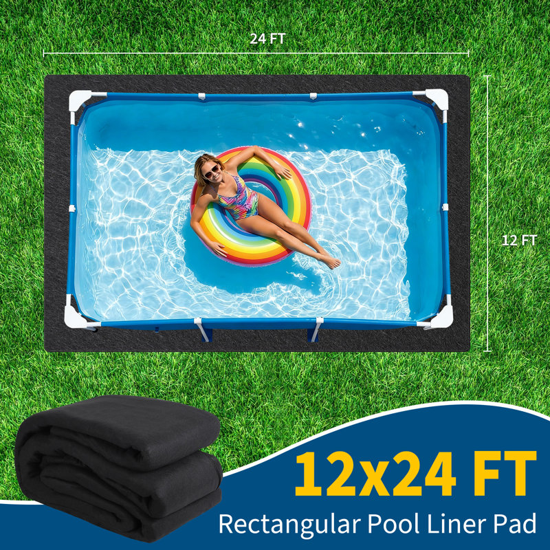 Heavy Duty Geotextile Pool Liner Pad for Above Ground Pools – Non-Woven, Eco-Friendly Weed Barrier, Puncture & Tear Resistant, Extends Liner Life – Shape: Square, Size: 12x24Ft