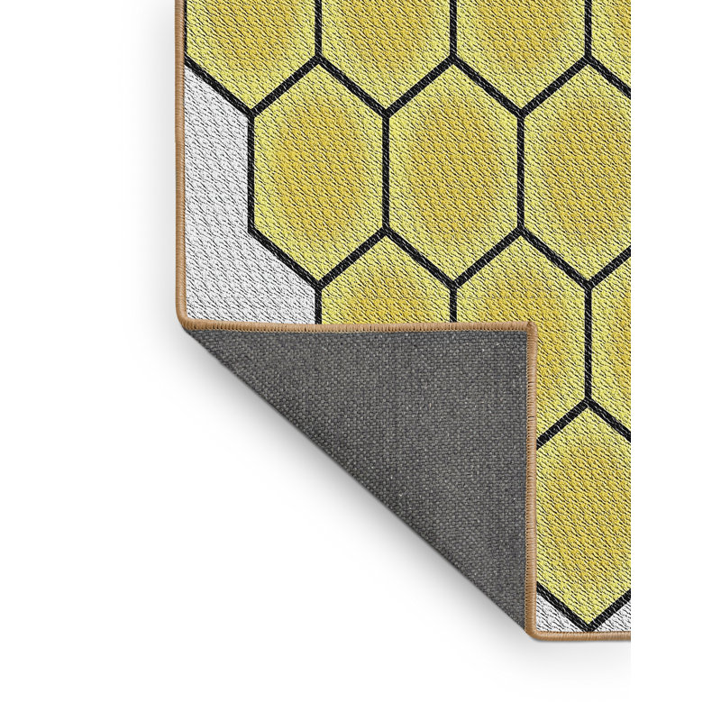 Tapis jaune/gris à motifs Hollie, Rectangle 5 pi x 7 pi