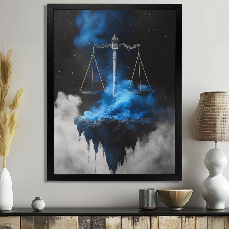 Bleu, noir, astrologie, balance cosmique, balance, astronomie, balance, art mural, salon, Cadre simple noir