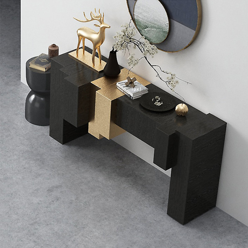 Modern Minimalist Art Design Console Table, 35.43" H x 62.99" W x 15.75" D, Gold/Black