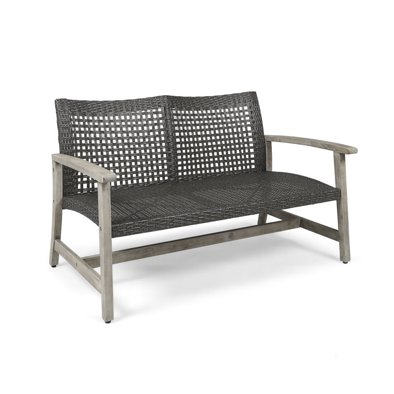Hampton Outdoor Acacia Wood Wicker Loveseat: 2-seater Patio Conversation Furniture For Backyard/patio(grey + Metal & Wood)