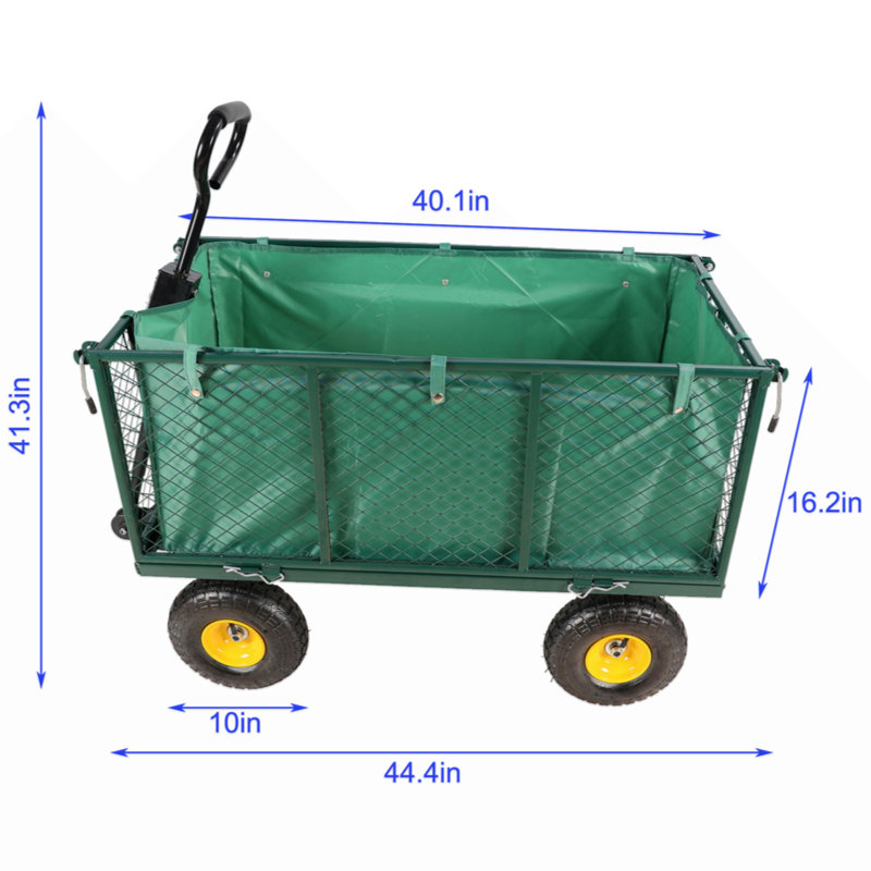 Green Steel Mesh Garden Wagon with Detachable Handle