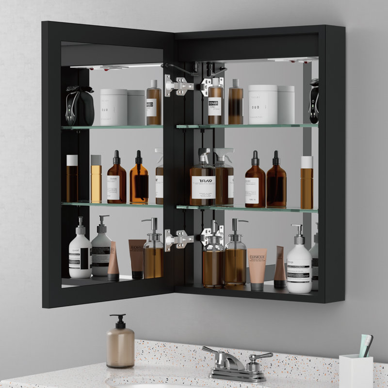 Grand 14 po X P 24 po Pharmacie rectangulaire en aluminium avec miroir H, murale / encastrée, H 24 po x l 14 po x P 5 po