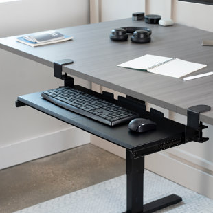 KT2 Ergonomic Sit Stand Under-Desk Computer Keyboard Tray for Standing Desks  accessories holder large adjustable height range angle negative tilt slide  swivels 360 black 