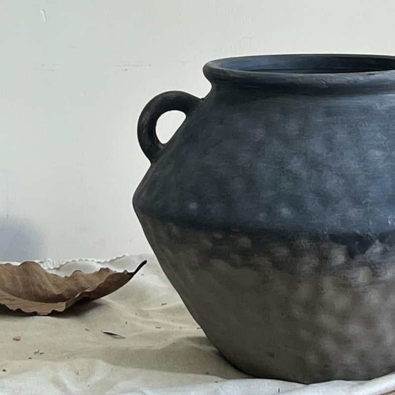 Vase en céramique rustique avec 2 poignées, Bleu