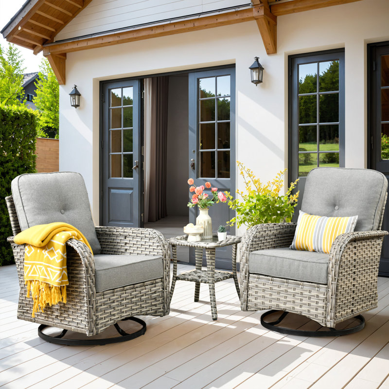 Three-Piece Outdoor Swivel Chair Set, Dark Gray