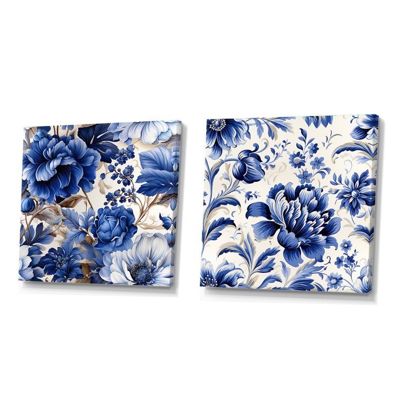 Peacehaven - Ensemble de 2 collages floraux carrés, H 16 po x l 33 po, Toile tendue
