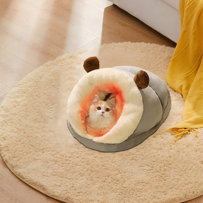 Nid de chat Hiver chaud semi-fermé Nid de chien Petit chien saisonnier Universal Animal de compagnie Fournitures de couchage d'hiver [Gris silencieux] Nid de chat chaud L [55 * 40 * 28Cm Convient aux animaux de compagnie pesant 15 livres]