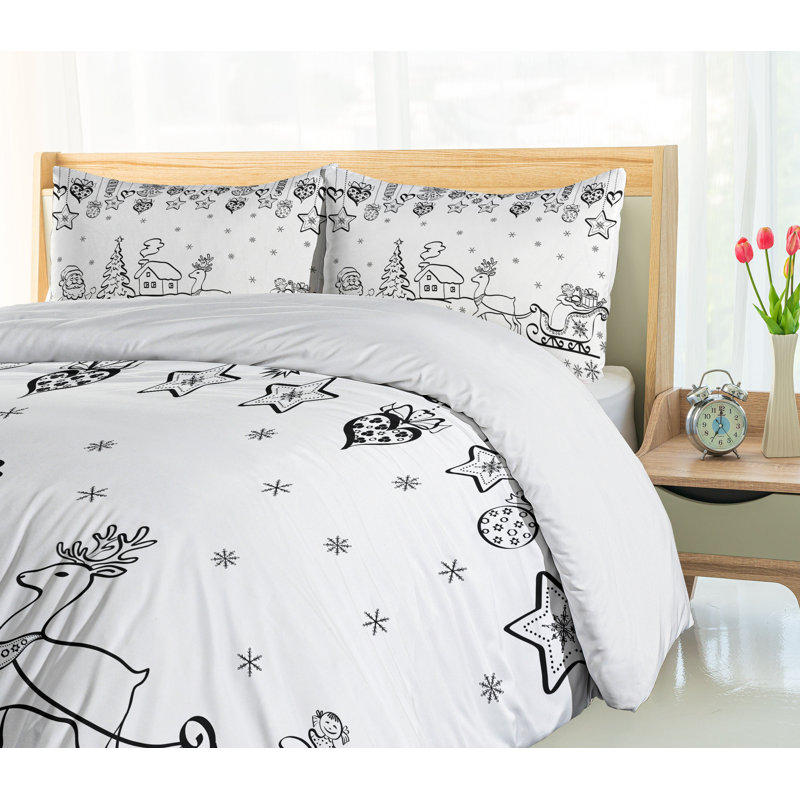 Christmas Santa and Reindeer Queen Duvet Cover Set