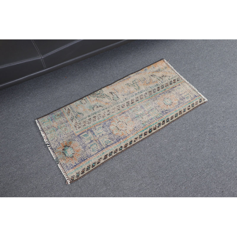 Small Vintage Turkish Rug Ideal For Kitchen Use With Beige Oriental Design And Personalized Door Mat Functionality