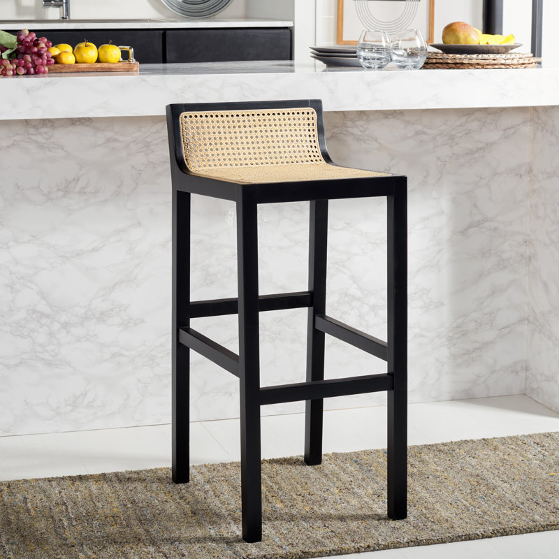 McCarthy Solid Wood Counter Stool, Black/Natural, Bar Stool(31.5” Seat Height)
