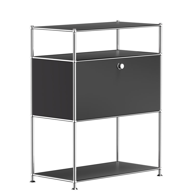 Modular Metal Drawer sideboard file cabinet Dining Cabinet Shelf Bookcase 3-tier Storage, black