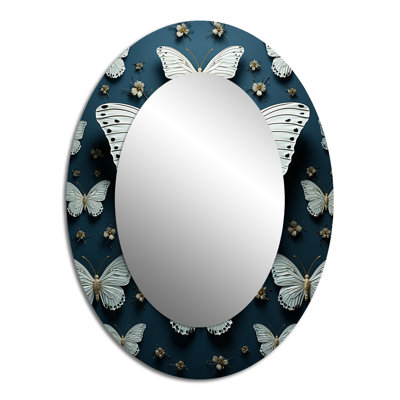 Papillon blanc blanc avec ailes flottantes papillons - décor de miroir mural ovale blanc