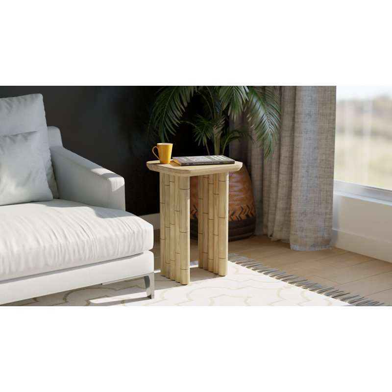Table de bout rectangulaire moderne en bois massif avec pieds cannelés, finition naturelle, Naturel