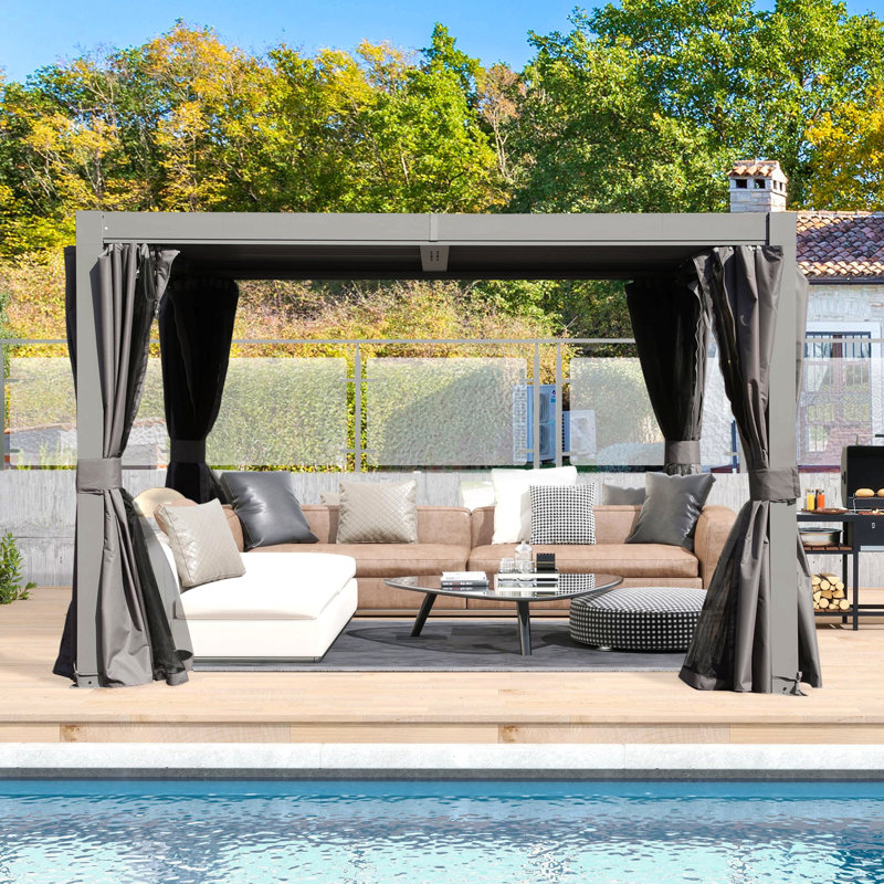 Pergola d'extérieur 10 x 10 pi avec persiennes réglables - gris