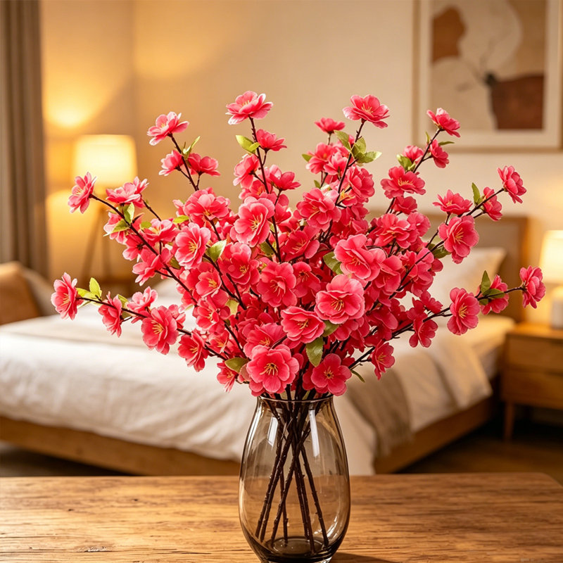 10 pièces de 25,6 po de long, fleurs artificielles, pêche, décoration de salon (ensemble de 10), Rose