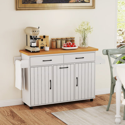Rolling Kitchen Island Kitchen Cart with Tilt-out Trash Cabinet Island Table by Winston Porter