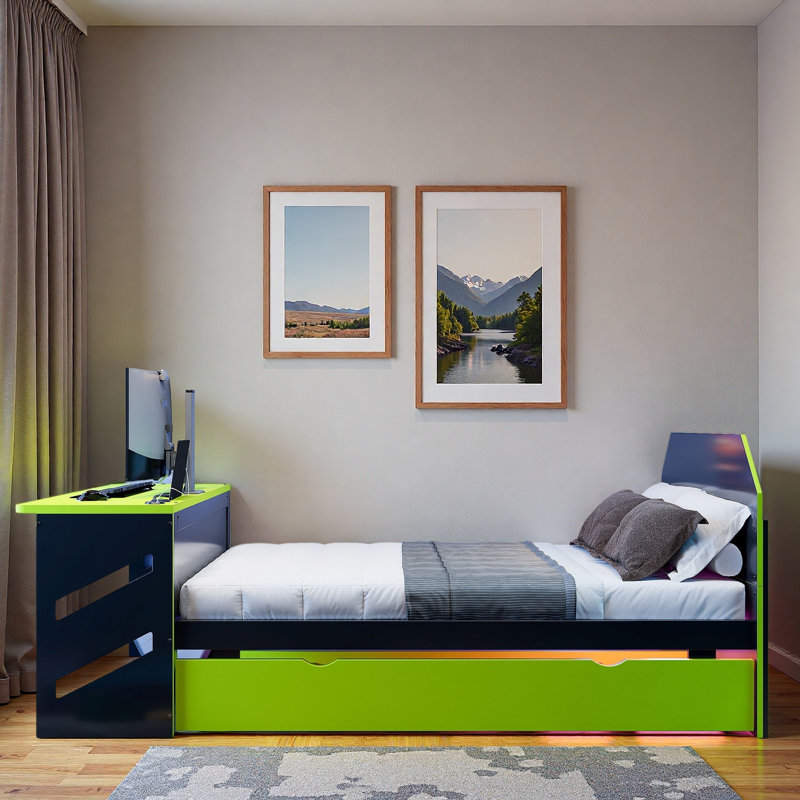 Wood Daybed With Trundle, Desk And Usb Port, Green