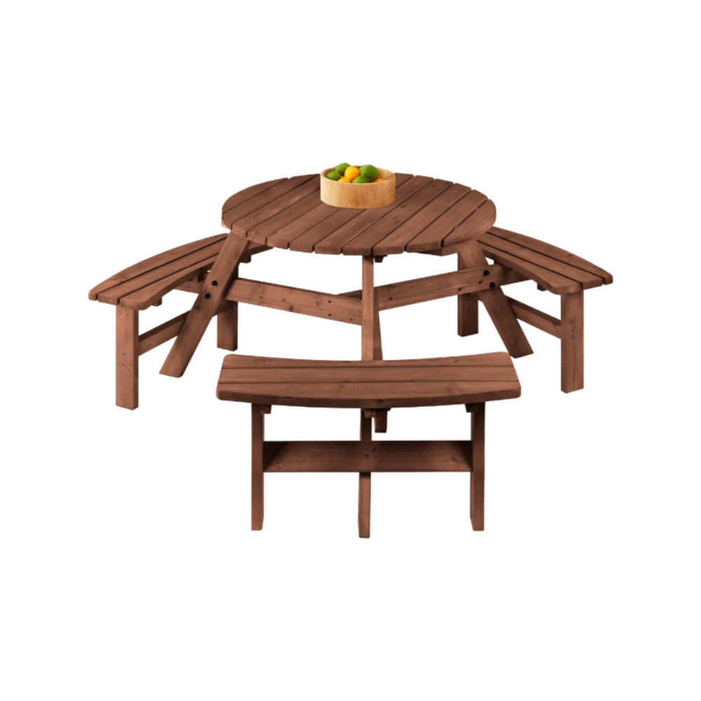 Redwood Rover Waldo Round 6 - Person 36'' L Outdoor Picnic Table | Wayfair