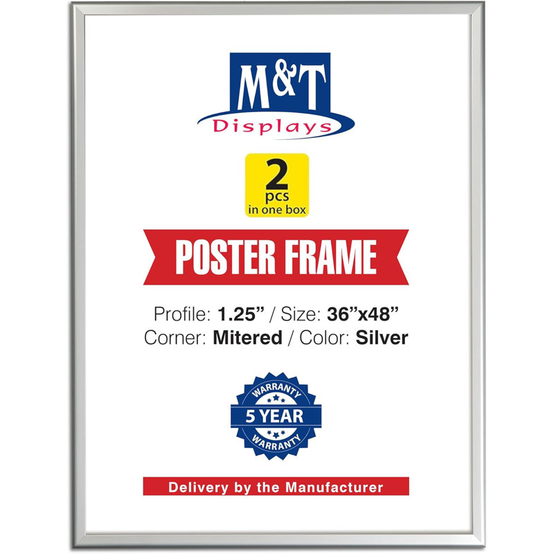 Cadre en aluminium verrouillable M&T Affiche, profil de 1,25 po, fixation murale, affiche à chargement frontal, photo, certificat, cadre de document avec housse antireflet
