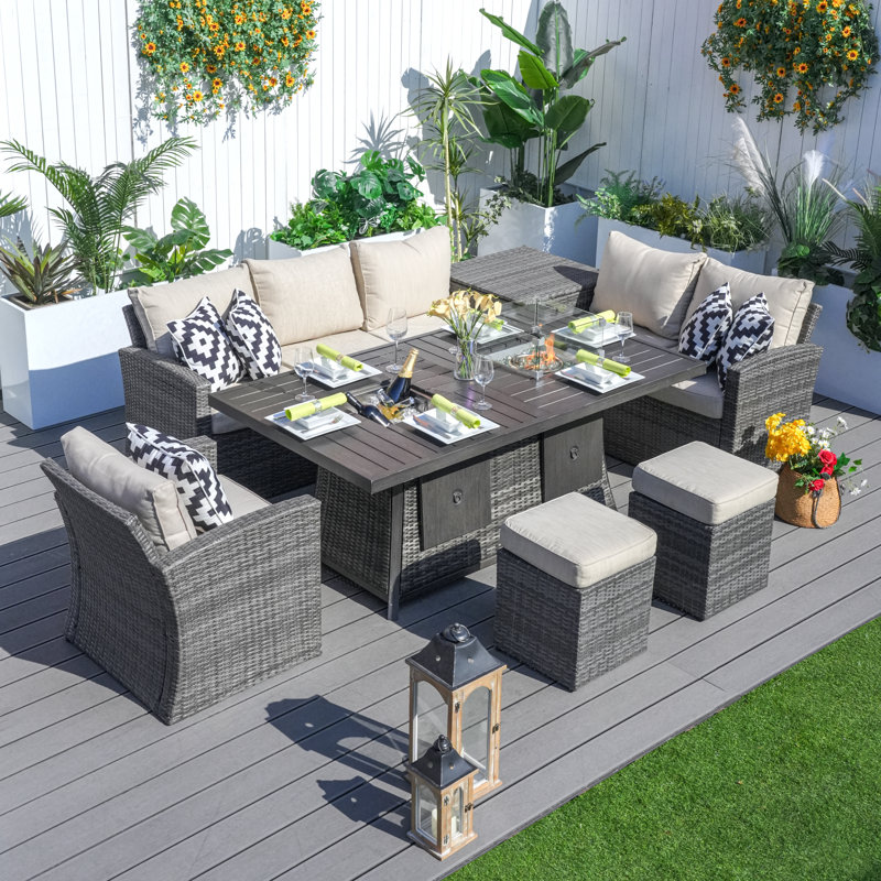 Aliaksey Wicker 8 - Person Patio Conversation Set with Cushions