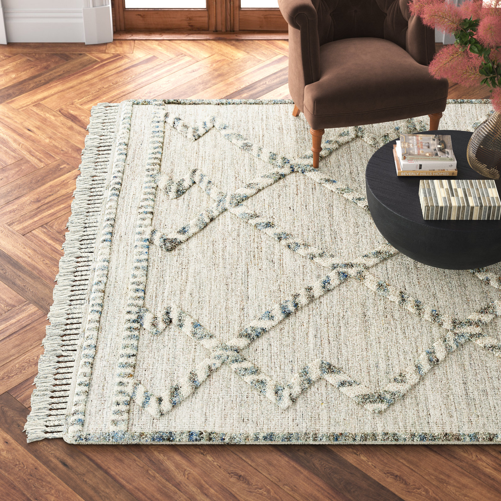 Leanna Hand-Knotted Ivory Moroccan Rug, Rectangle 8' x 10'