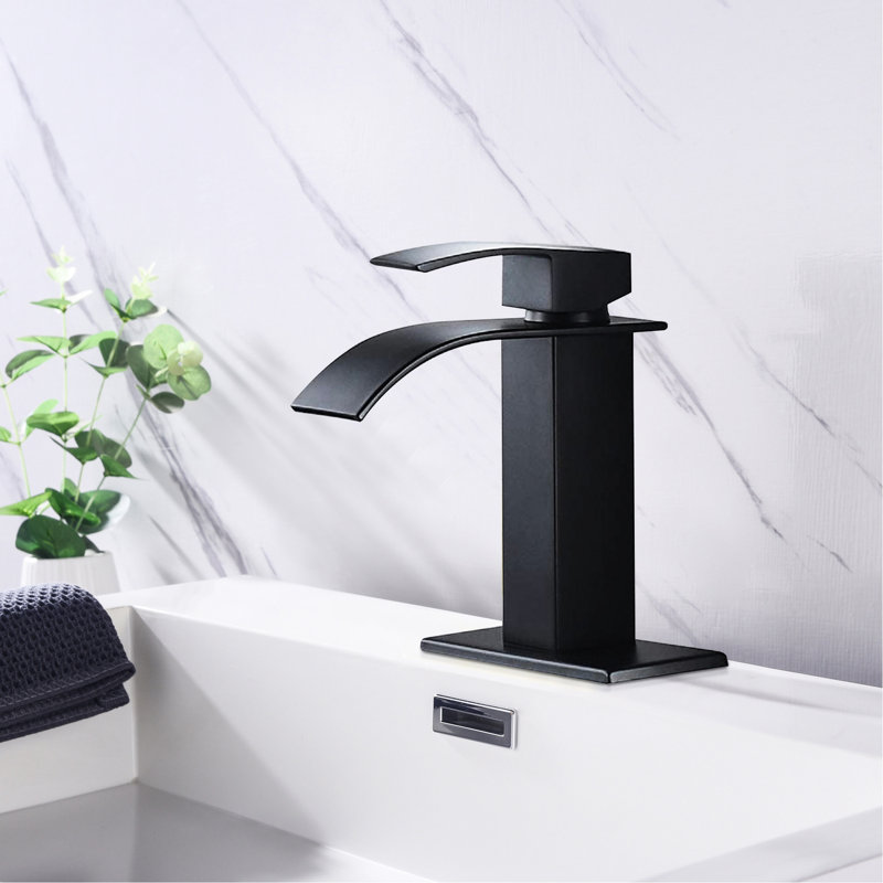 Matte Black Bathroom Faucet, Waterfall Spout, Single Handle, Stainless Steel Sink Faucet With