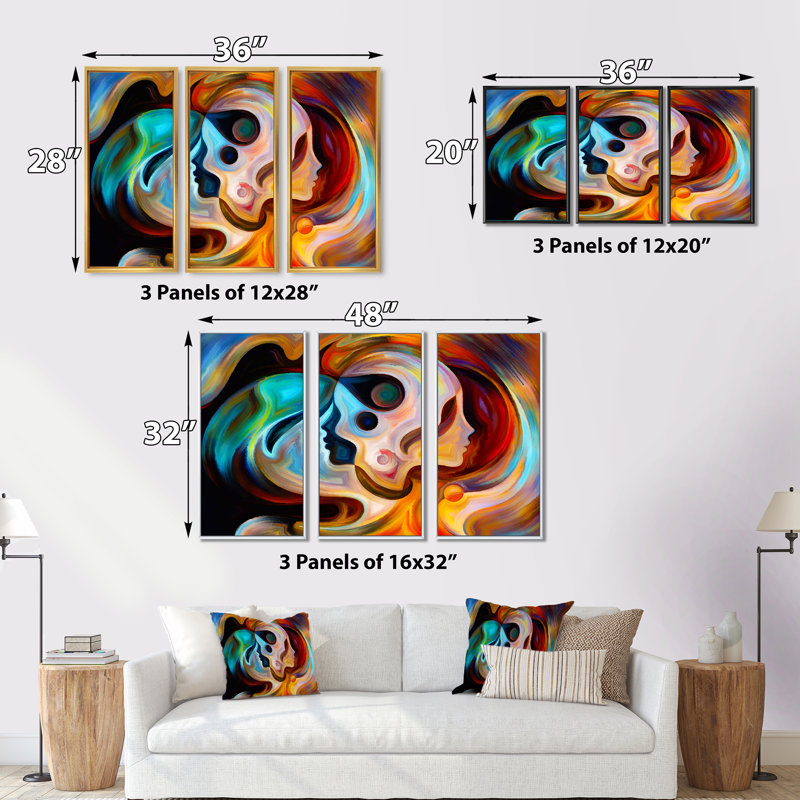 Bleu orange et rouge, art liquide - ensemble d'art moderne sur toile encadrée moderne de 3, H 28 po x l 36 po, Noir