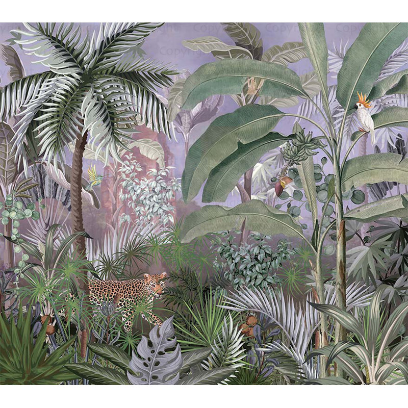 Papier peint Jungle Adventure Vibrant Wildlife, L 110,04 po x l 122 po, Mauve