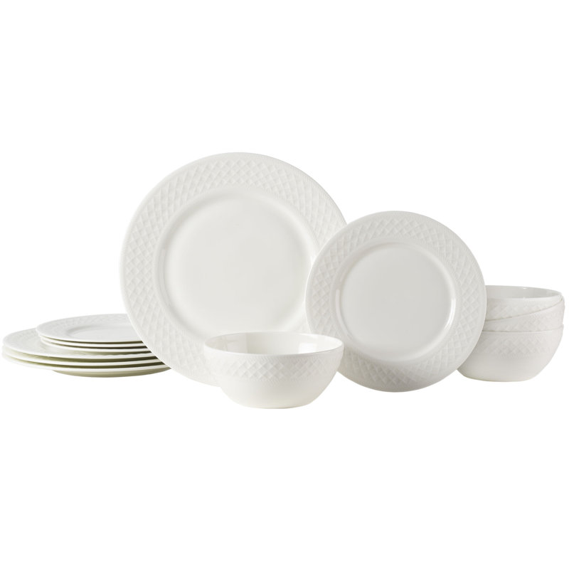 Patterson 12-Piece Lightweight Chip-Resistant Bone China Dinnerware Set, Service for 4