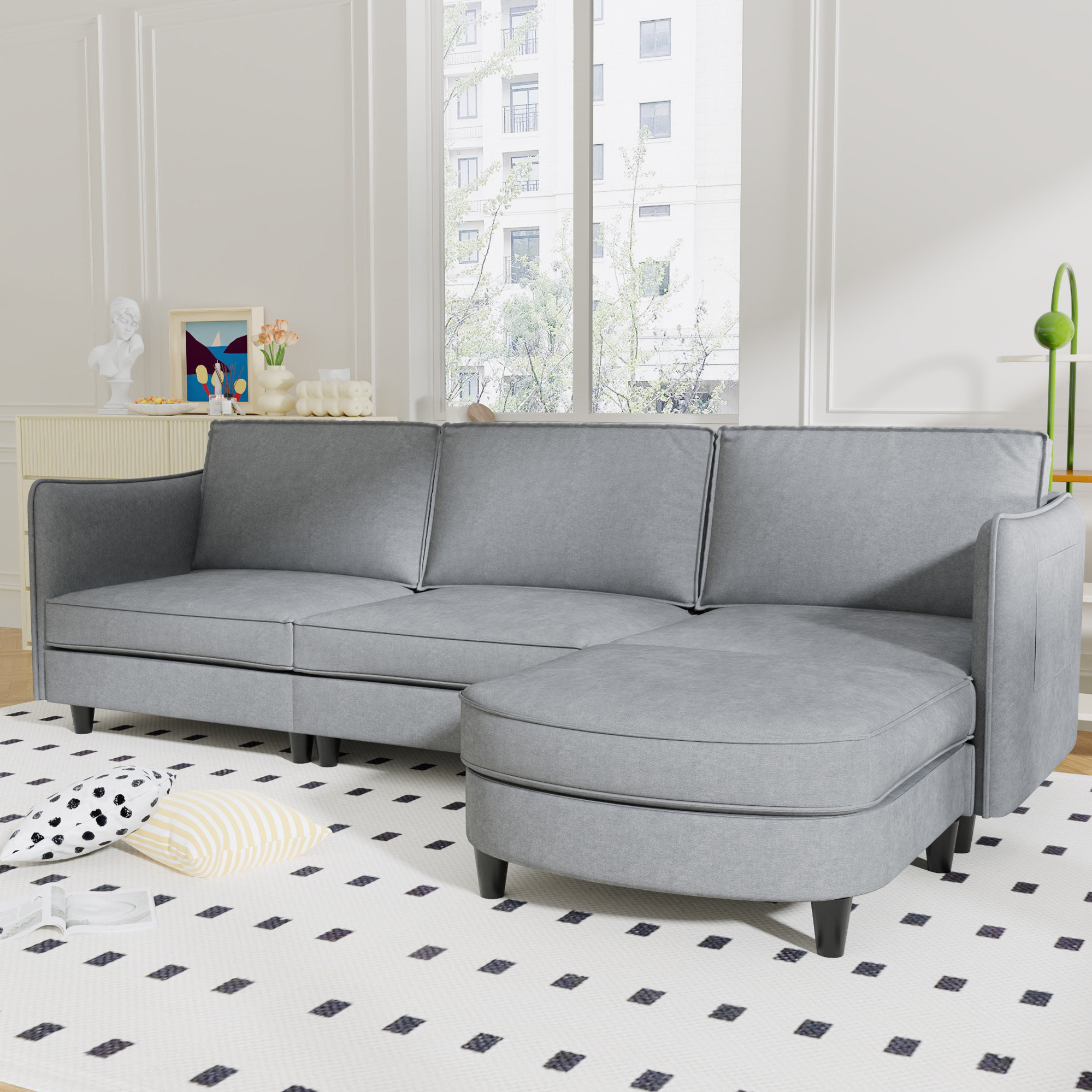 Latitude Run® 107.8'' Large Size 3 Seater Sofa Couch, L-Shaped Sofas ...