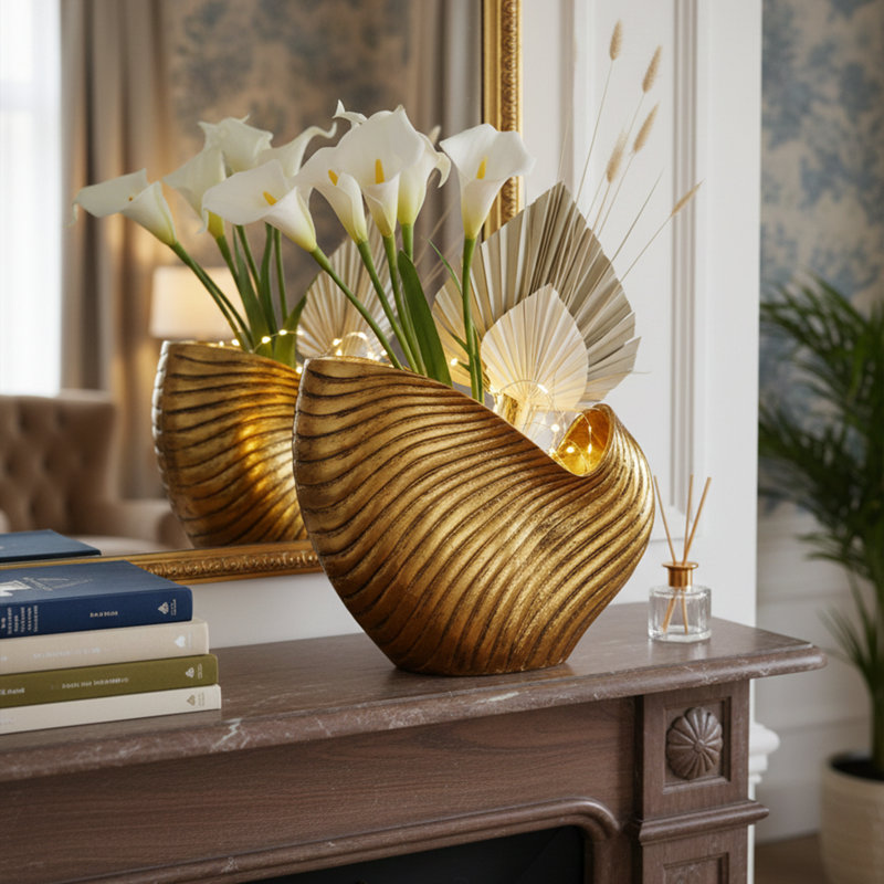 Récipient décoratif Nautilus ondulé peint à la main Coastal Glam
