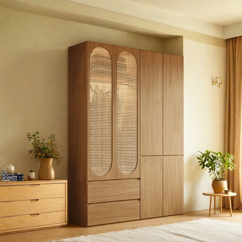 Rattan Woven Simple Classic Wardrobe, 94.49" H x 59.06" W x 23.62" D