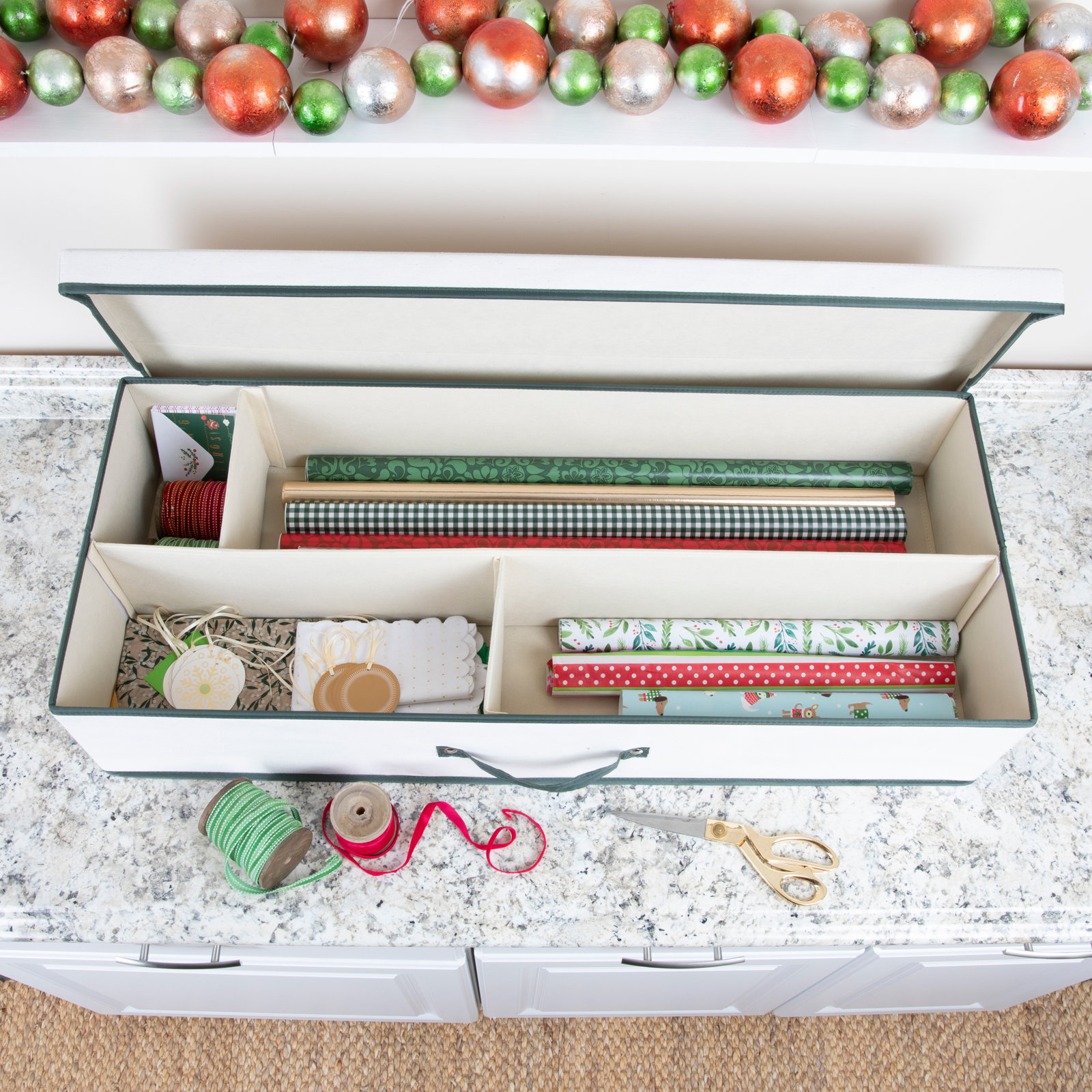 Maye Gift Wrap Storage, Natural/Green