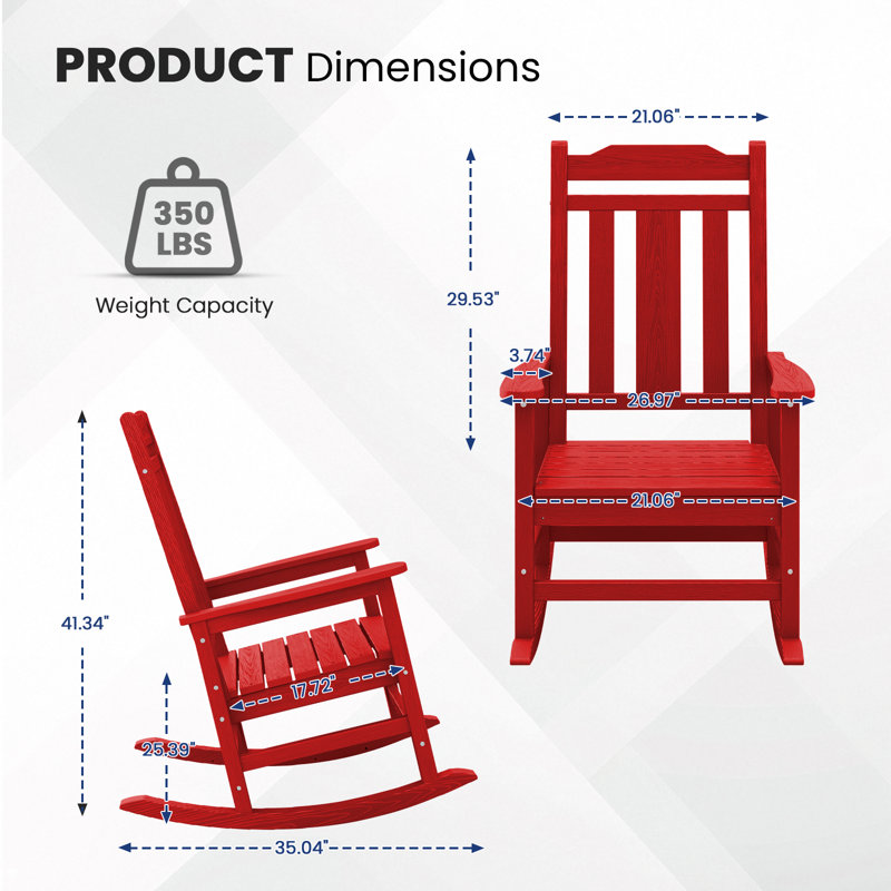 Wolak Oversized High  Density Polyethylene Rocking Adirondack Chair, Red