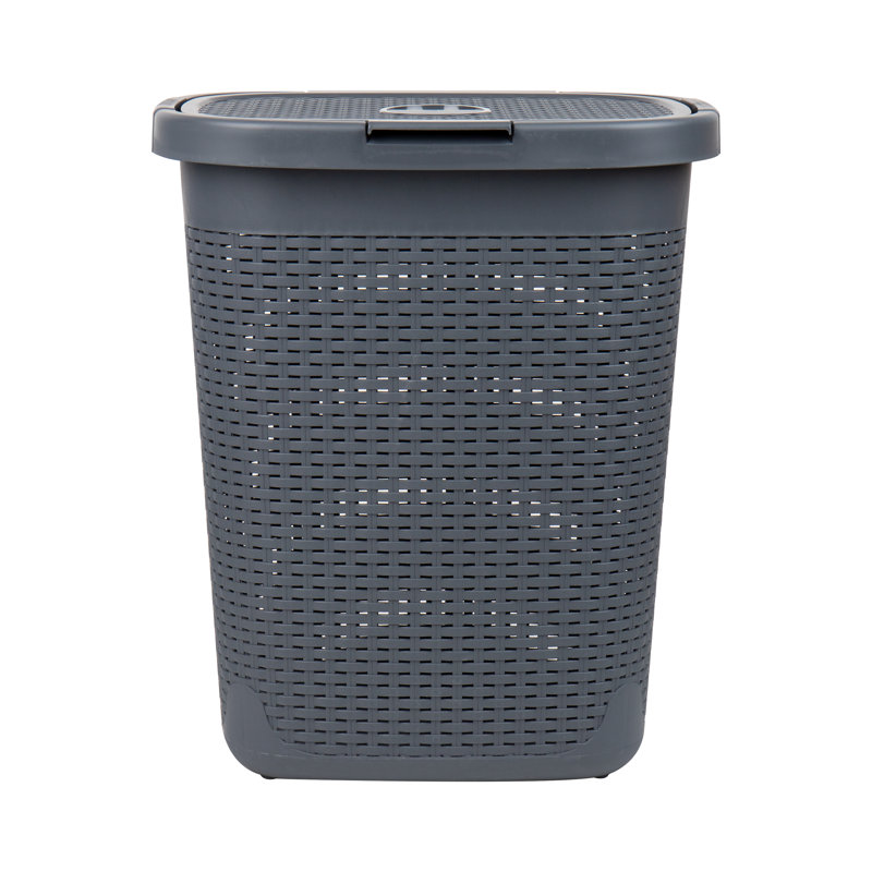 Gray Collapsible Wicker Design Upright Laundry Hamper with Lid