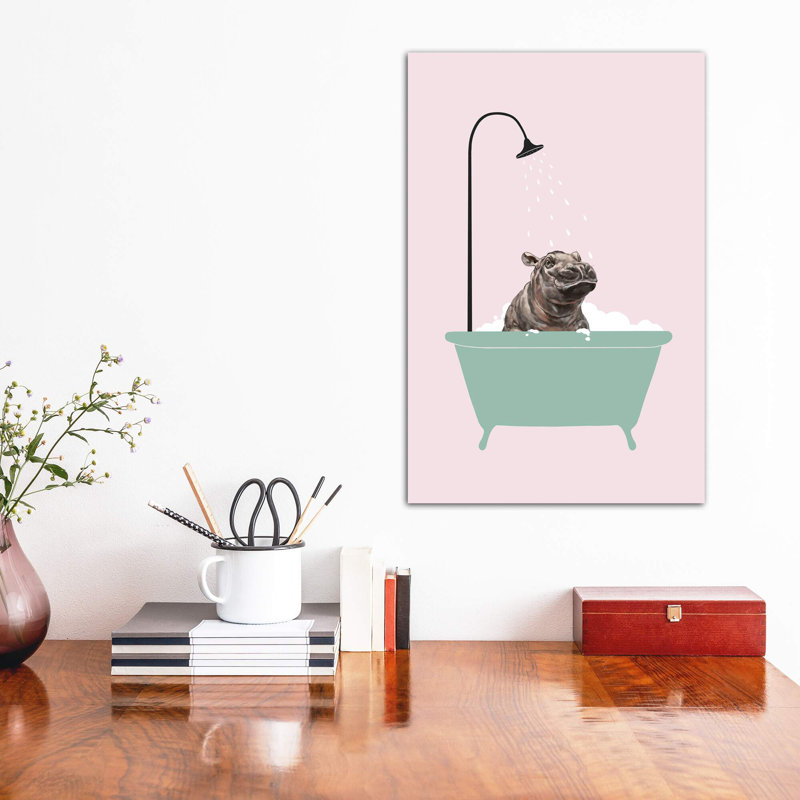 Hippopotame dans une baignoire, art encadré, Toile tendue, H 18 po x l 12 po x P 1,5 po